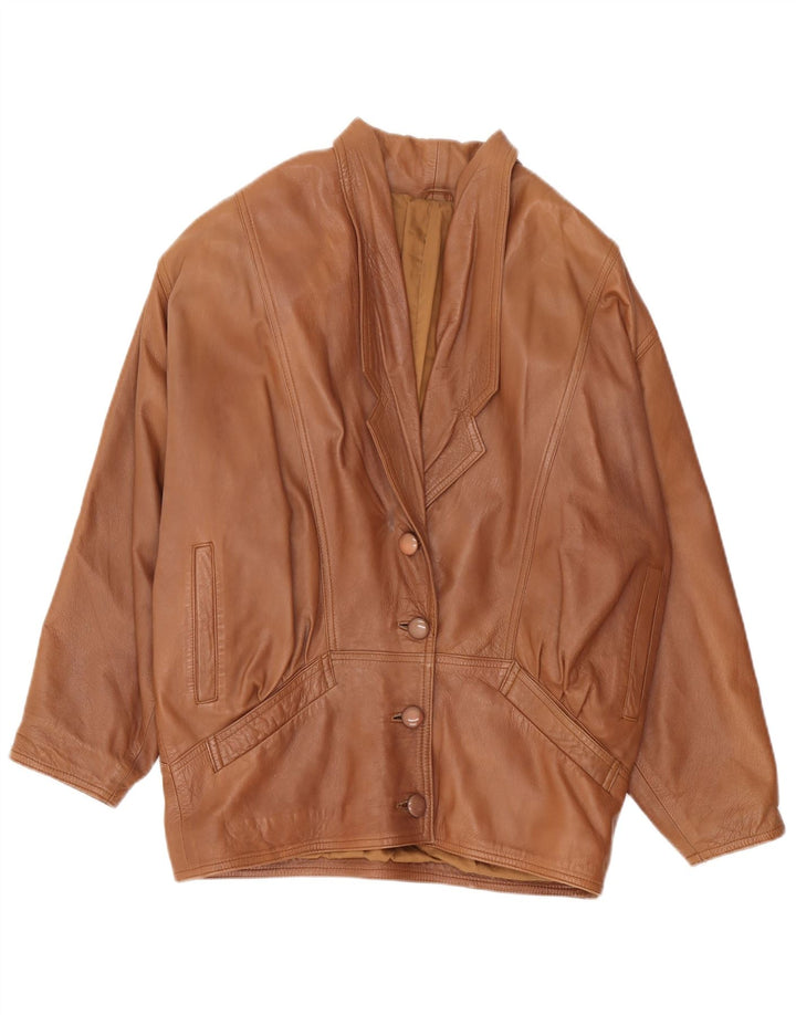 Giacca in pelle oversize da donna vintage UK 18 XL in pelle marrone