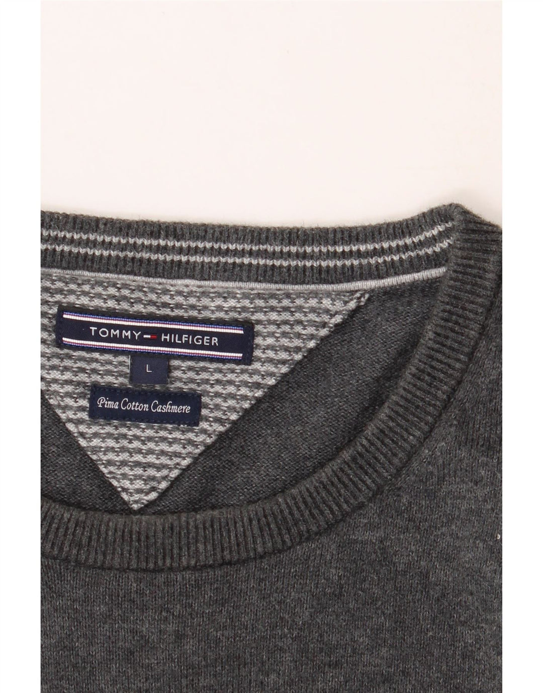 TOMMY HILFIGER Mens Crew Neck Jumper Sweater Large Grey Cotton Vintage Tommy Hilfiger and Second-Hand Tommy Hilfiger from Messina Hembry 