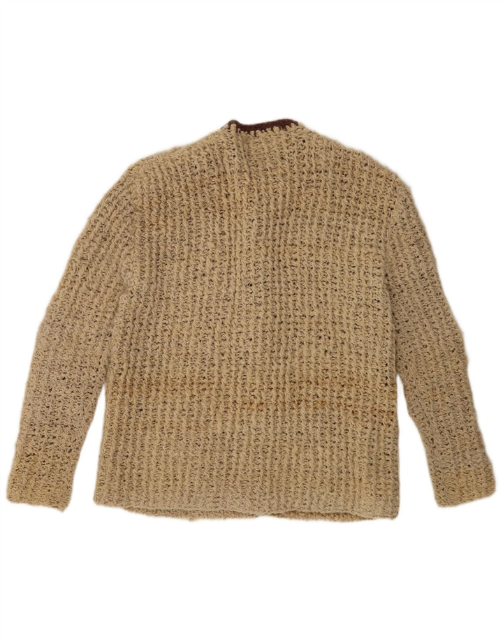 Maglione cardigan da donna vintage UK 14 Blocco colore beige medio
