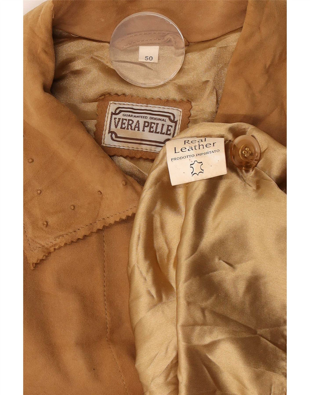 Soprabito vintage da donna oversize in pelle scamosciata IT 50 XL in pelle beige