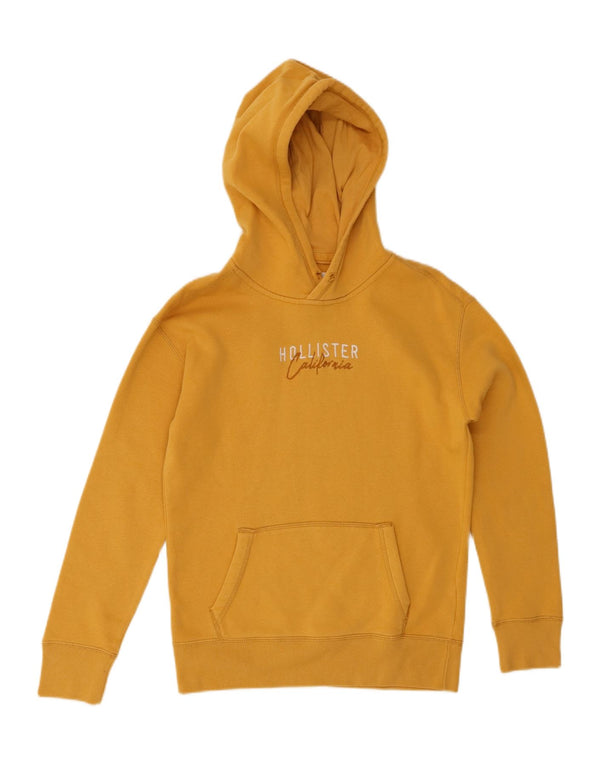 Felpa con cappuccio oversize con grafica Hollister da donna UK 6 XS cotone giallo
