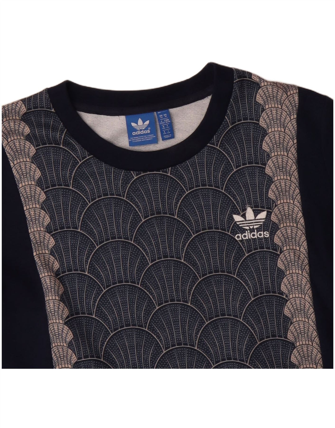 Felpa grafica da donna ADIDAS maglione UK 14 medio blu navy geometrico