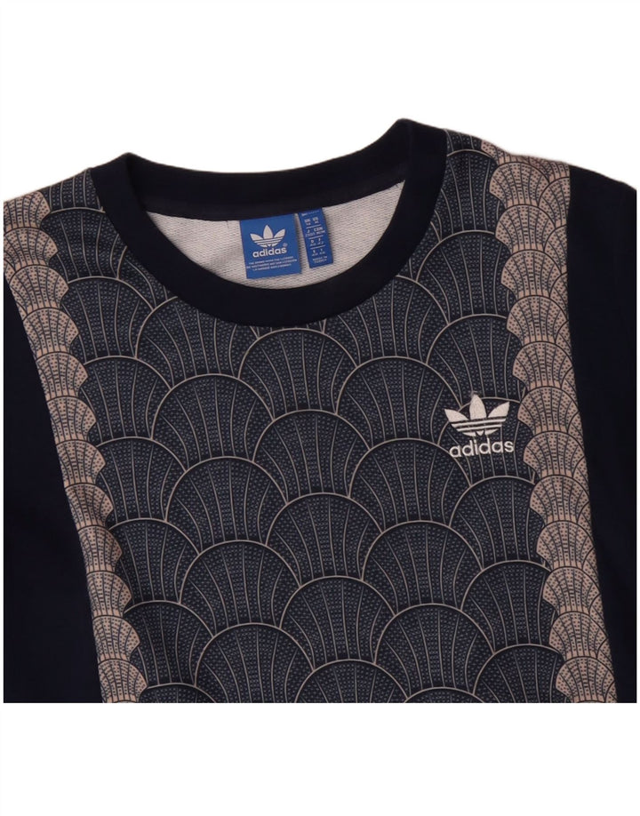 Felpa grafica da donna ADIDAS maglione UK 14 medio blu navy geometrico