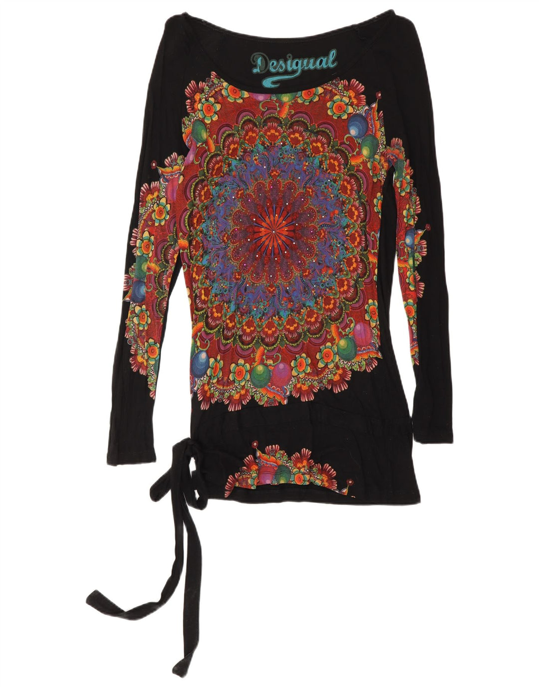 Desigual Donna Graphic Manica Lunga Tunica Top UK 12 Medio Nero