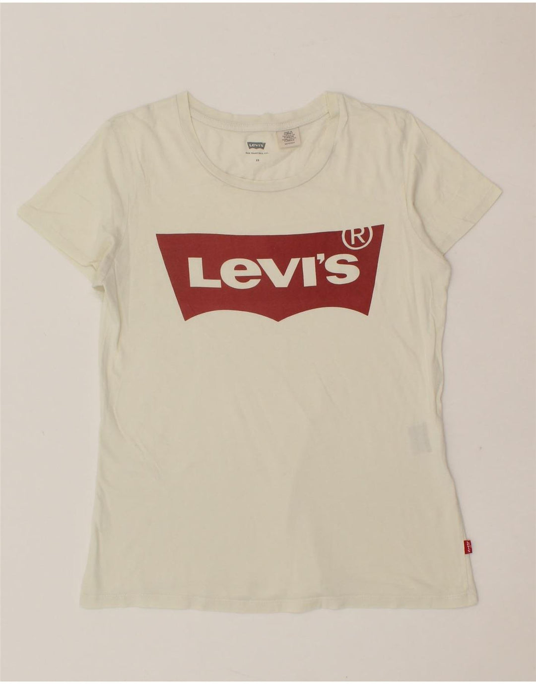 LEVI'S Womens Graphic T-Shirt Top UK 6 XS Off White Vintage Levi's and Second-Hand Levi's from Messina Hembry 
