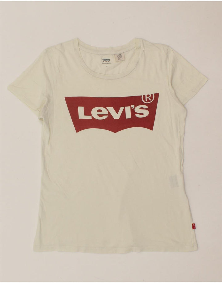 LEVI'S Womens Graphic T-Shirt Top UK 6 XS Off White Vintage Levi's and Second-Hand Levi's from Messina Hembry 