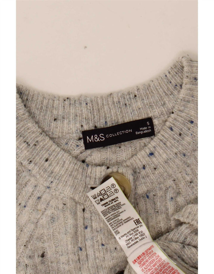 Maglione cardigan corto da donna Marks & Spencer UK 10 piccolo grigio chiazzato