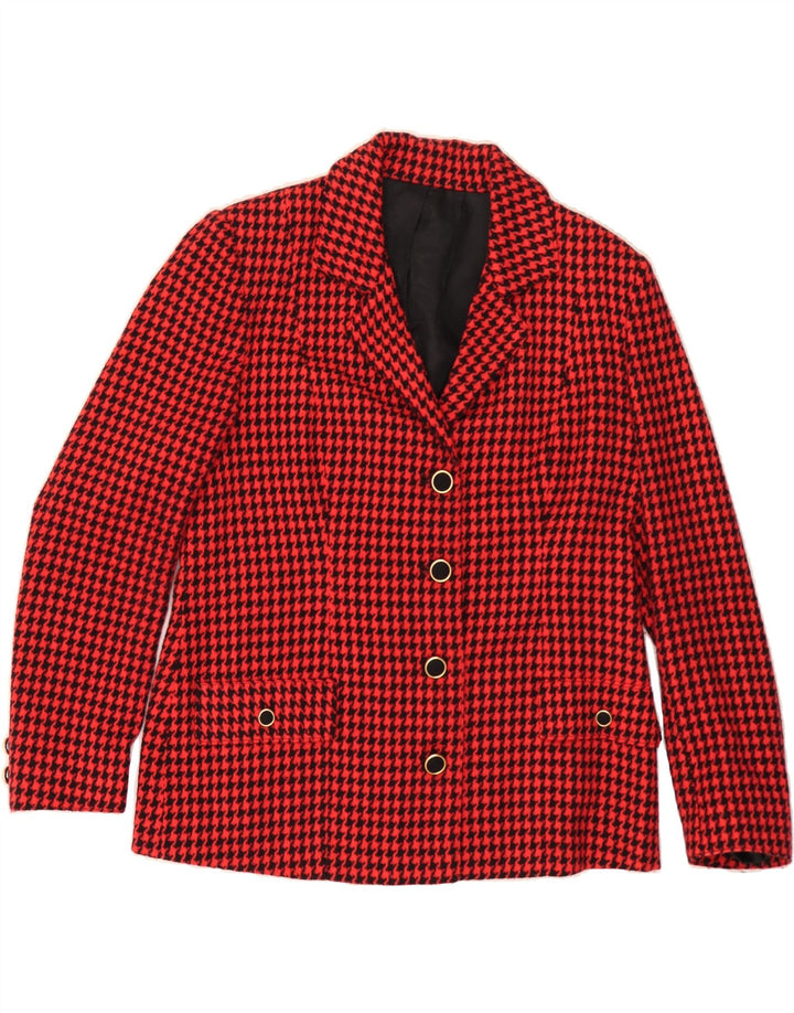 VINTAGE Womens 4 Button Blazer Jacket UK 12 Medium Red Houndstooth Vintage Vintage and Second-Hand Vintage from Messina Hembry 
