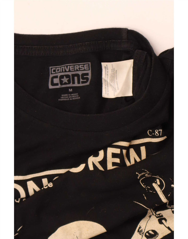 Converse - T-shirt grafica regolare da uomo, top in cotone nero medio, musica