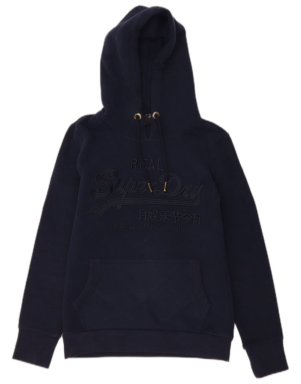 Maglione con cappuccio grafico da donna SUPERDRY UK 10 piccolo cotone blu navy