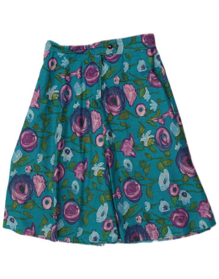 Gonna a trapezio da donna VINTAGE W28 Blu medio floreale