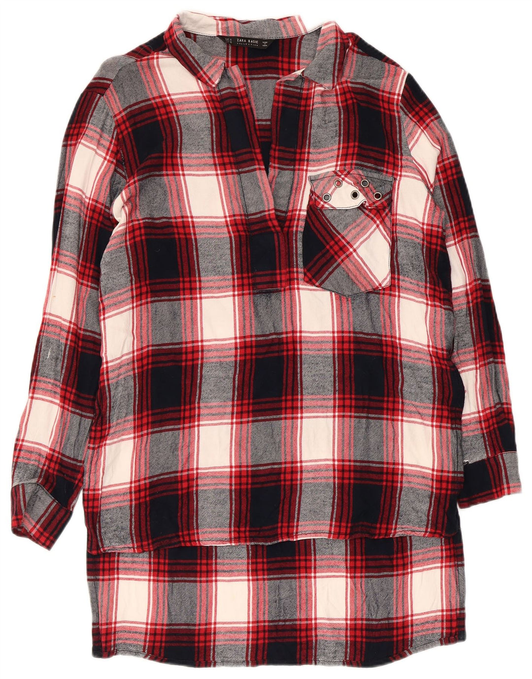 Camicia in flanella pullover lunga da donna Zara UK 14 Viscosa a quadri rossi medi