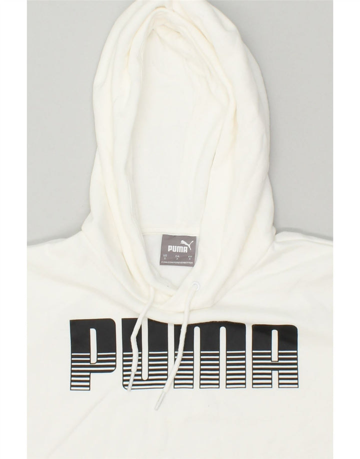 PUMA Mens Graphic Hoodie Jumper Small White Cotton | Vintage Puma | Thrift | Second-Hand Puma | Used Clothing | Messina Hembry 