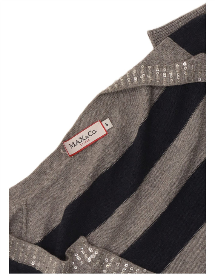 Max & Co. Maglione da donna con scollo a V UK 10 Piccolo grigio a righe