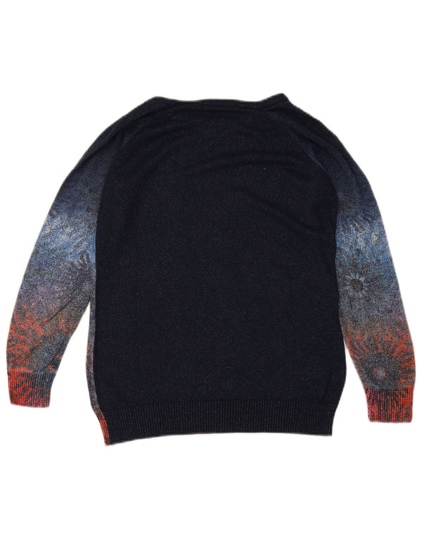 DESIGUAL Donna Maglione con scollo a barca Maglione UK 10 Piccolo blu navy floreale