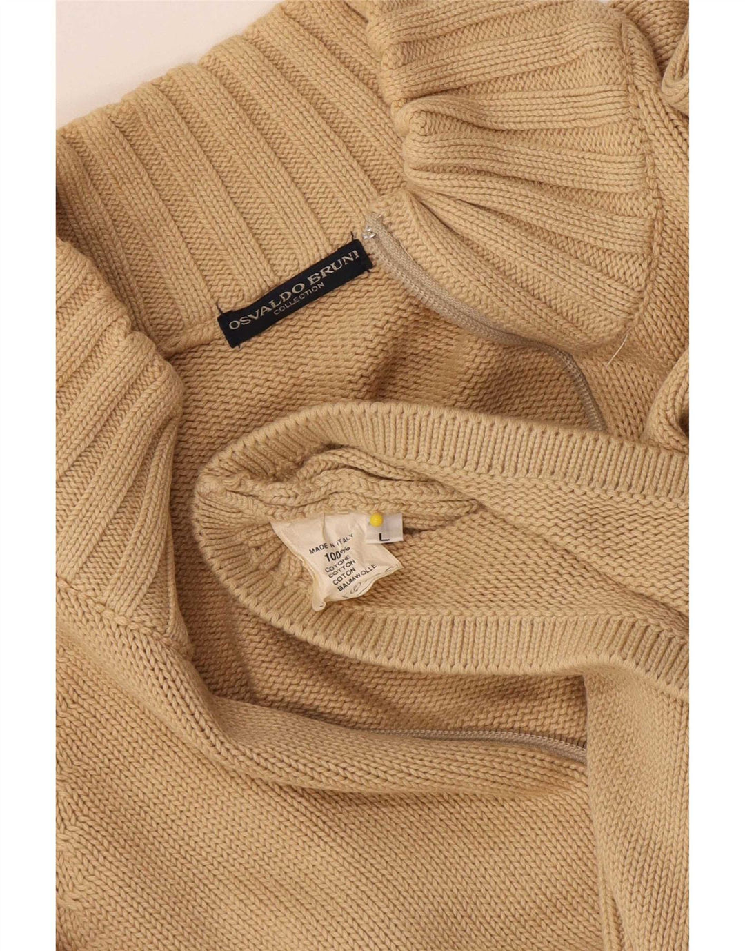 Osvaldo Bruni Maglione Uomo con Zip Collo Grande in Cotone Beige