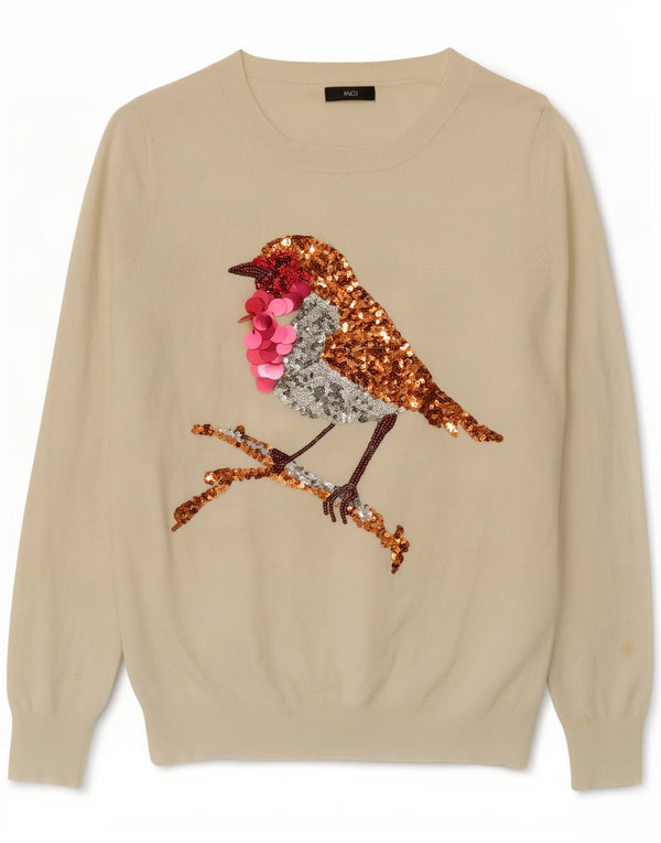 Maglione maglione con scollo a barca con grafica da donna M&Co UK 12 Viscosa bianco sporco medio