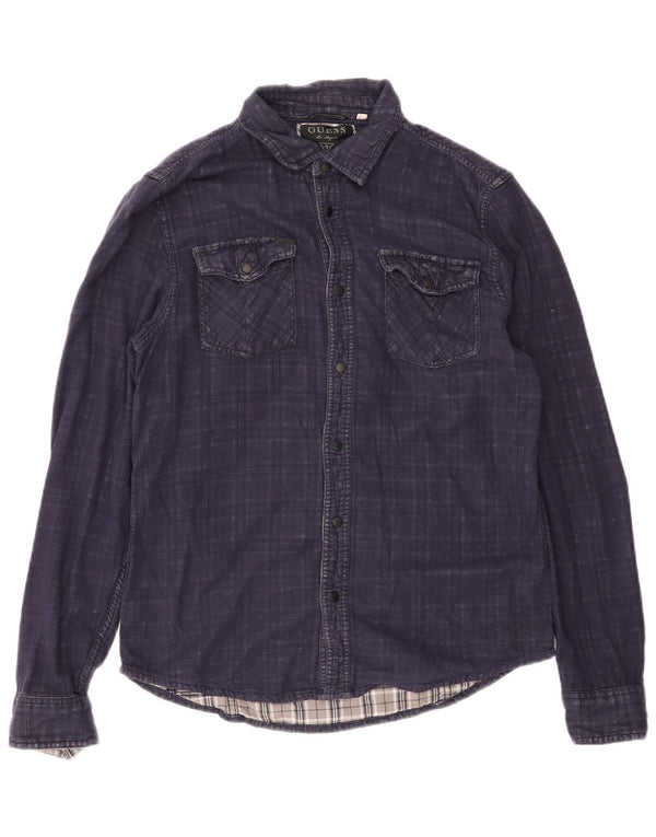 Camicia da uomo Guess taglia 36 piccola in cotone a quadri blu navy