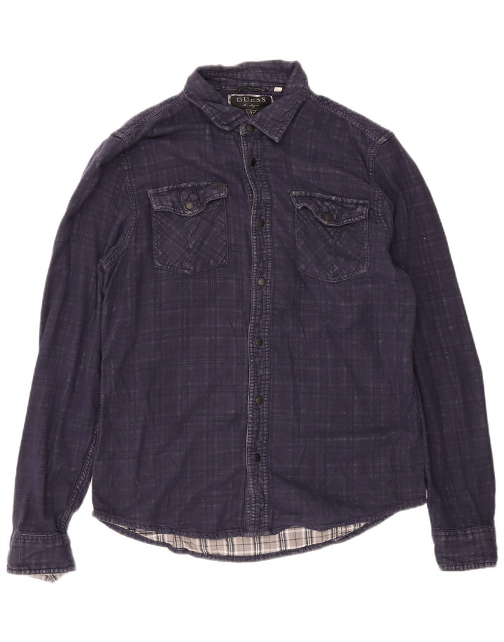 Camicia da uomo Guess taglia 36 piccola in cotone a quadri blu navy