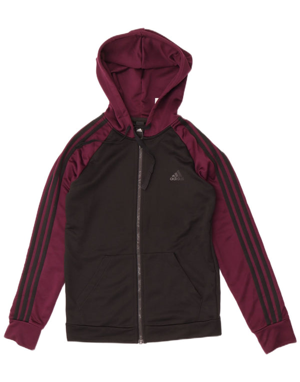 Felpa con cappuccio e zip da donna Adidas UK 12/14 Medium Black Colourblock