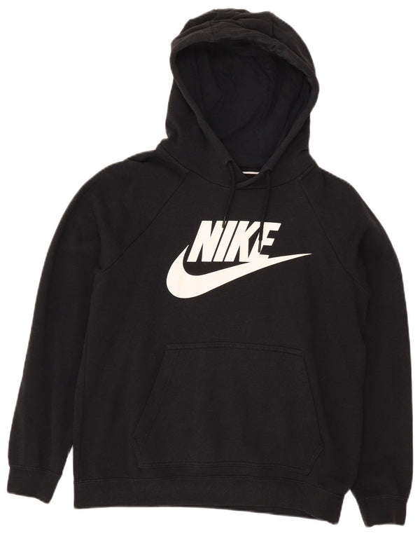 Nike Womens Graphic Oversized Hoodie Jumper UK 10 Small Black Cotton