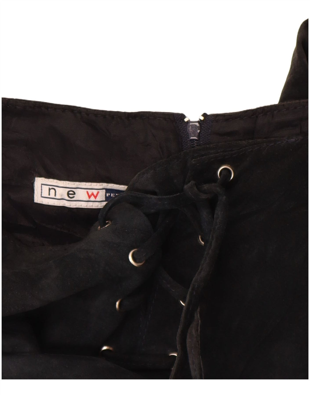 Gonna lunga da donna in pelle scamosciata VINTAGE UK 10 piccola W26 in pelle nera