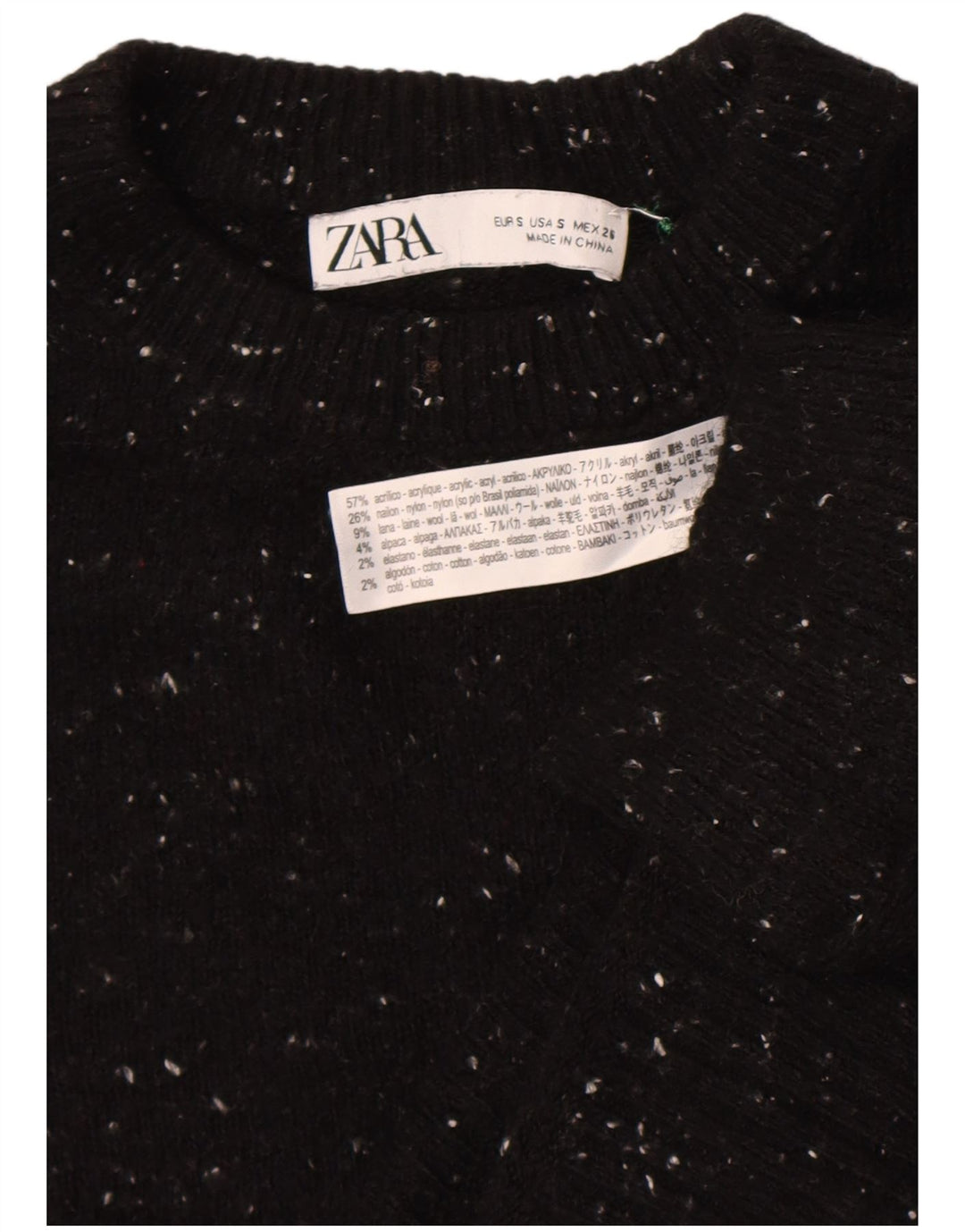 Maglione girocollo oversize da donna Zara UK 10 piccolo nero chiazzato