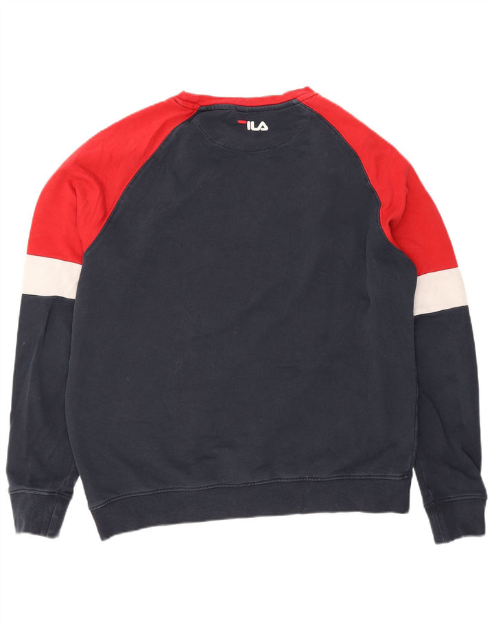 Fila Felpa grafica da uomo Maglione grande blu navy in cotone color block