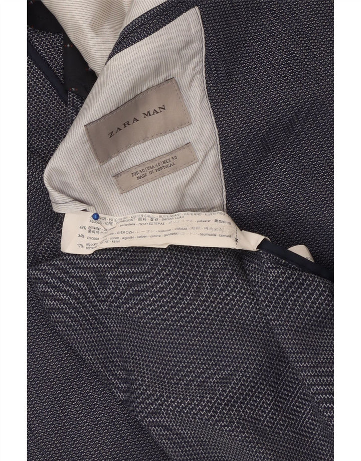 ZARA Giacca Blazer a 2 Bottoni da Uomo EU 50 Medio Blu Navy Poliestere