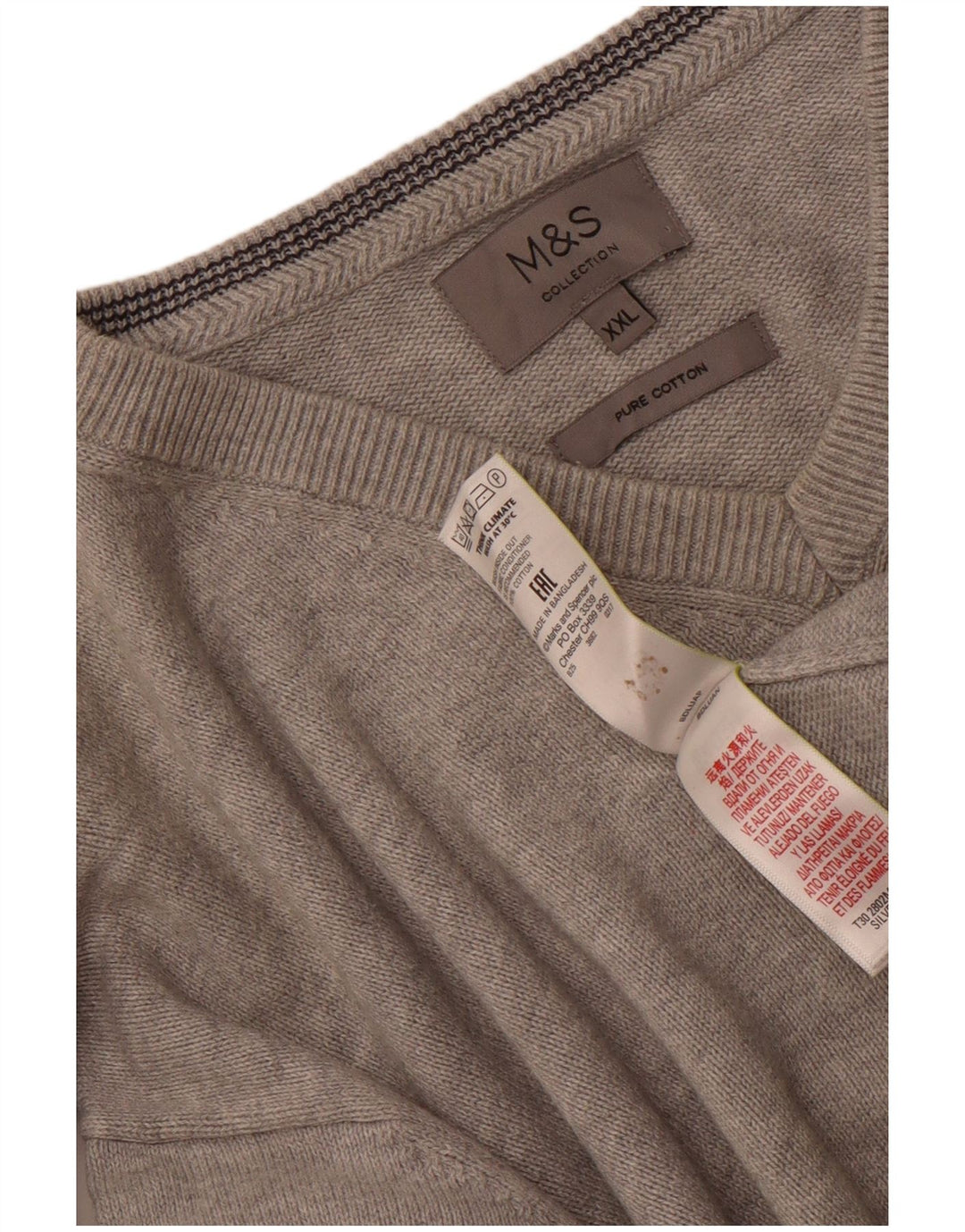 Maglione maglione con scollo a V da uomo Marks & Spencer 2XL cotone grigio