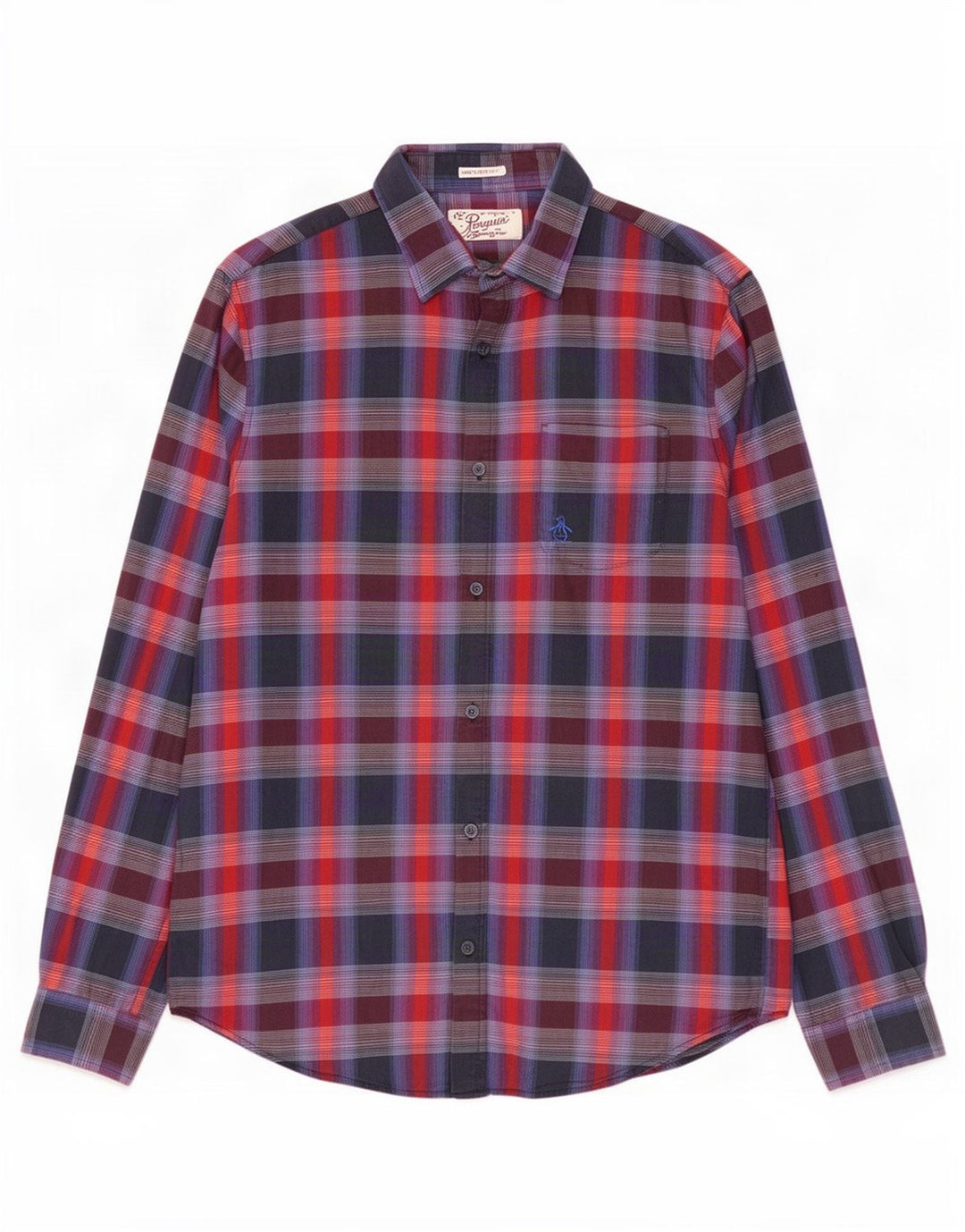 Penguin - Camicia slim fit Heritage da uomo, grande motivo a quadri multicolore