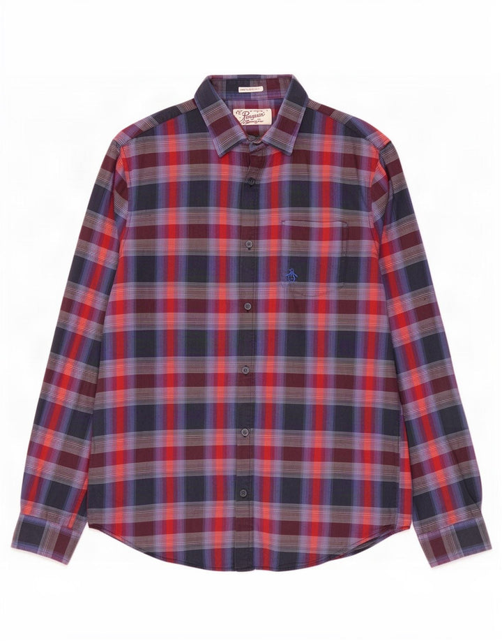Penguin - Camicia slim fit Heritage da uomo, grande motivo a quadri multicolore