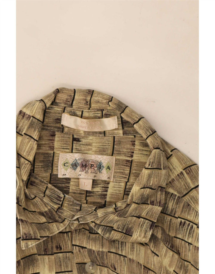 Camicia vintage da uomo a maniche corte in rayon a righe beige grande