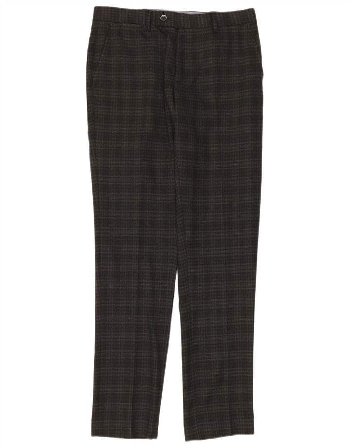 Pantaloni da abito slim da uomo Penguin W30 L32 Poliestere a quadri grigi