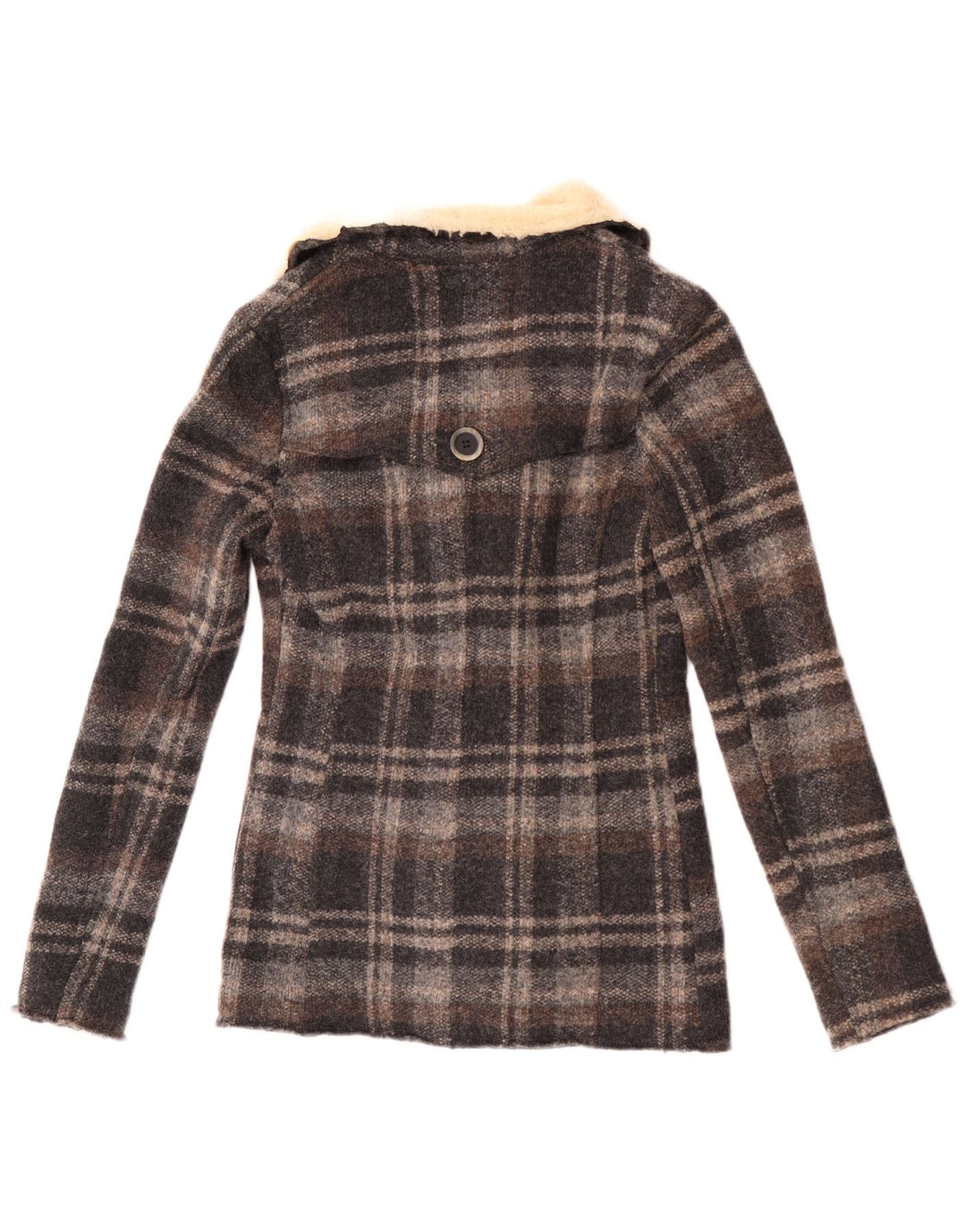 Cappotto da marinaio vintage da donna IT 42 in lana a quadri grigio medio