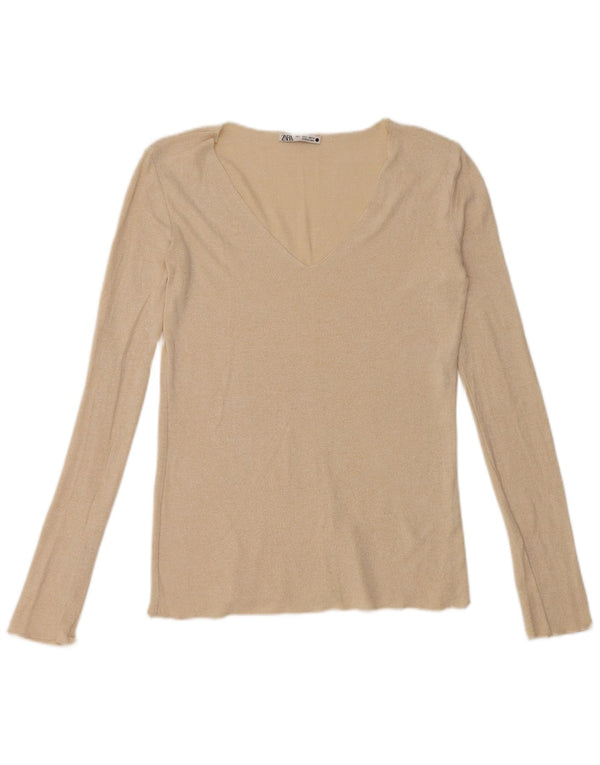 Top Zara da donna a maniche lunghe UK 10 Small Beige
