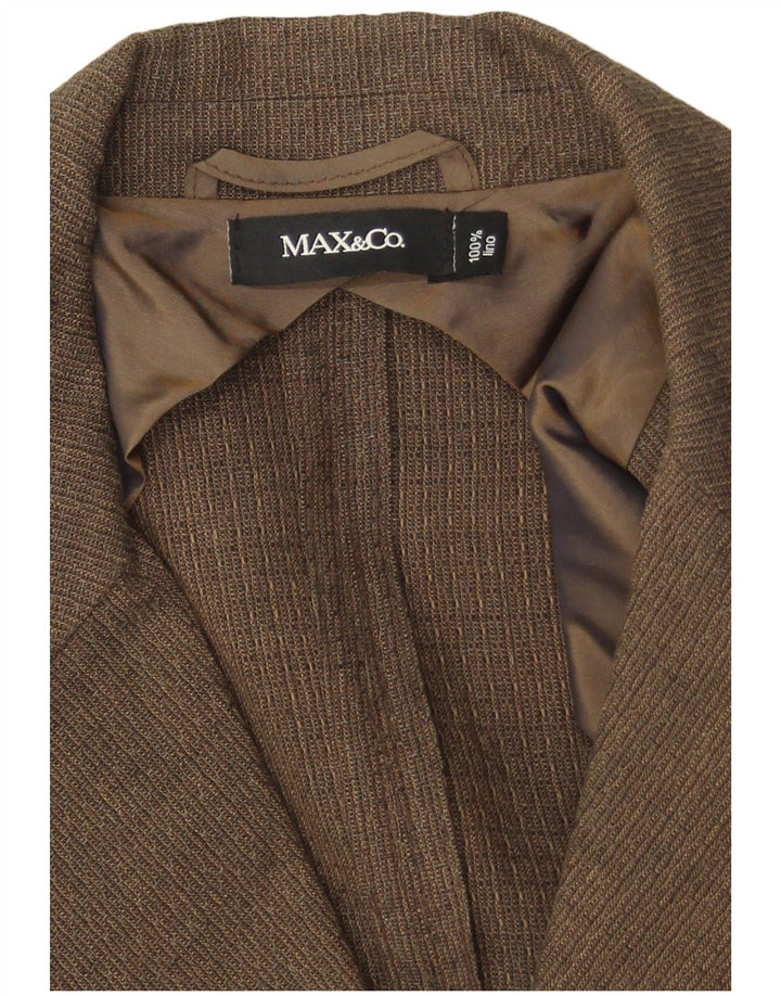 Max & Co. Giacca blazer da donna a 2 bottoni UK 14 Lino marrone medio