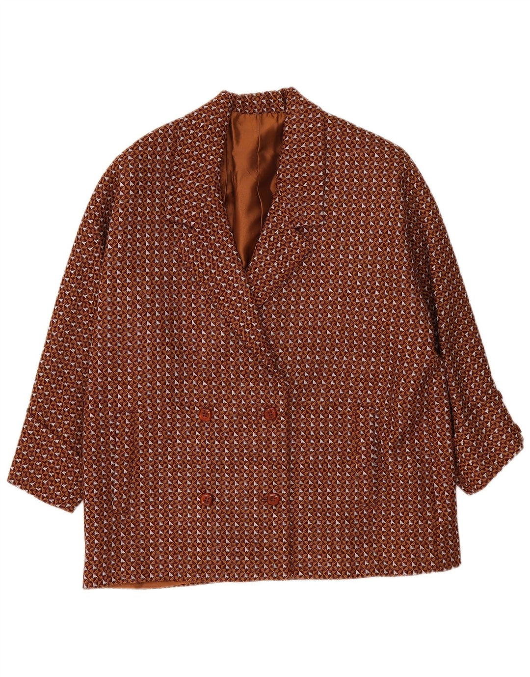 Giacca blazer oversize da donna vintage UK 20 2XL Marrone geometrica