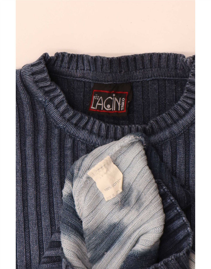 Maglione maglione girocollo da uomo vintage in cotone tie dye blu navy medio
