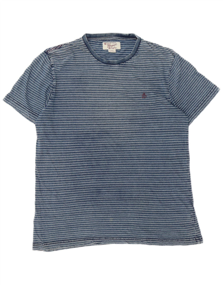 T-shirt da uomo Pinguino Top grande in cotone a righe blu