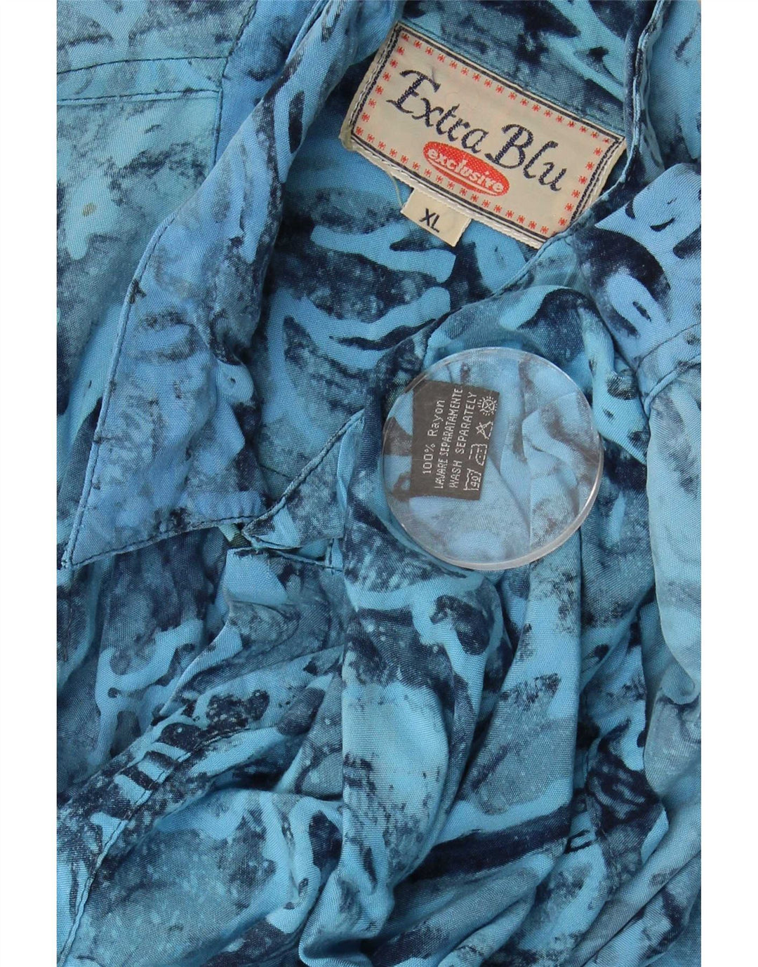 Camicia a maniche corte vintage da uomo con motivo astratto XL Rayon blu