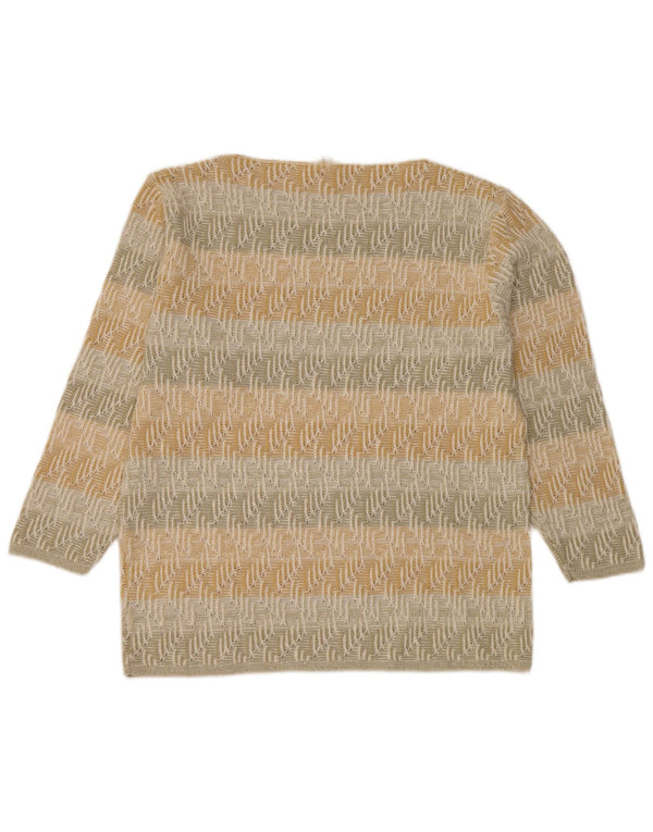 Maglione da donna vintage con scollo a barca UK 14 Grande acrilico geometrico beige