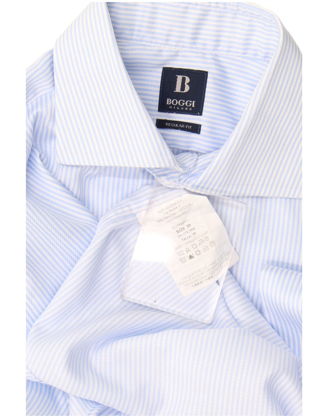 Camicia Boggi da uomo vestibilità regolare taglia 39 15 1/2 cotone a righe blu medio