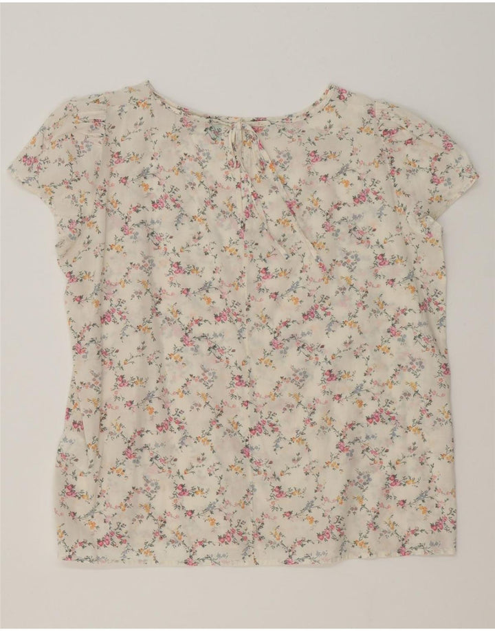 BENETTON Womens Blouse Top UK 14 Medium White Floral Cotton Vintage Benetton and Second-Hand Benetton from Messina Hembry 