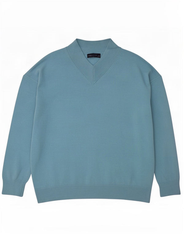 Marks & Spencer Womens Loose Fit V-Neck Jumper Sweater UK 14 Medium Blue