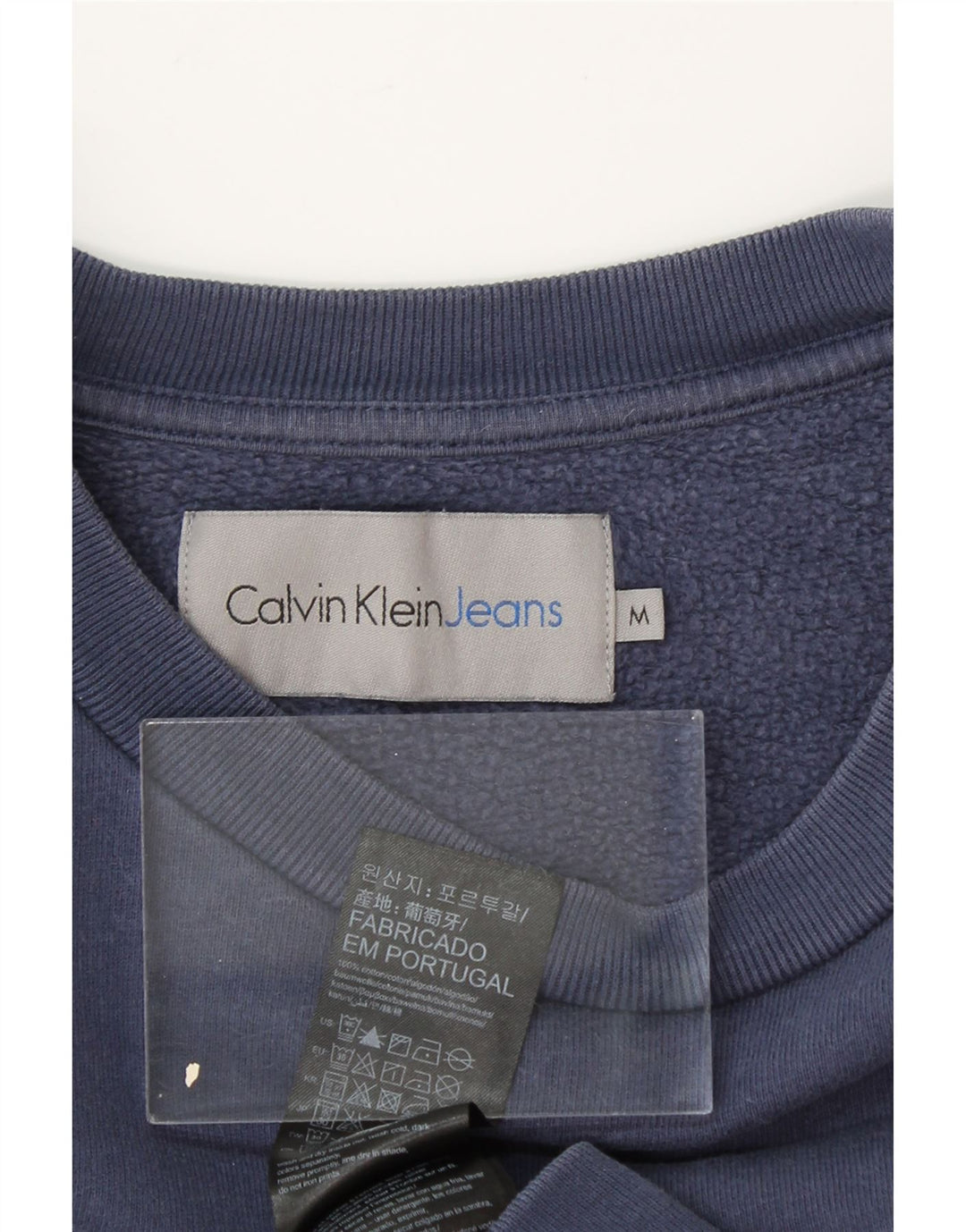 CALVIN KLEIN JEANS Womens Graphic Sweatshirt Jumper UK 14 Medium Navy Blue Vintage Calvin Klein Jeans and Second-Hand Calvin Klein Jeans from Messina Hembry 