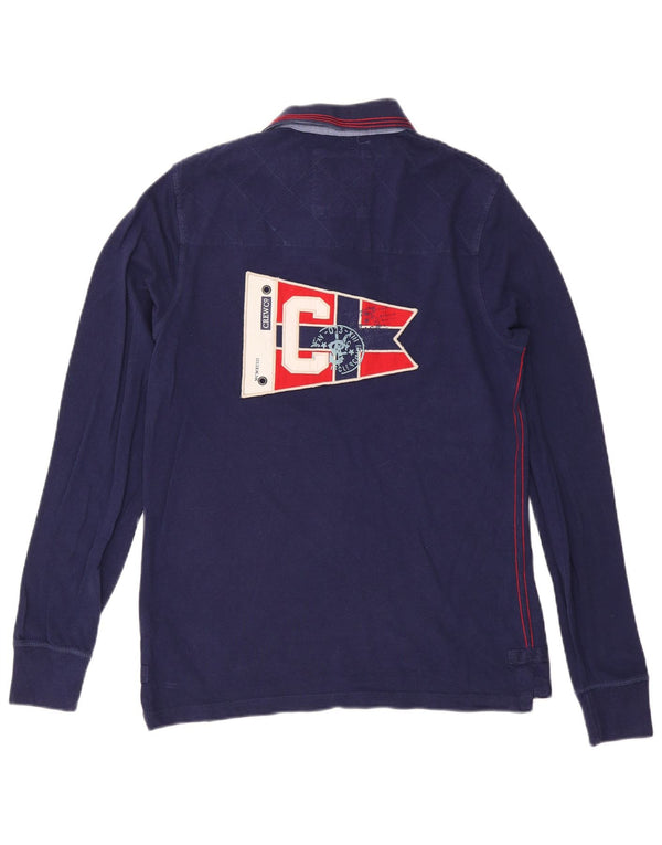 Crew Clothing Polo grafica da uomo a maniche lunghe a righe blu navy medie