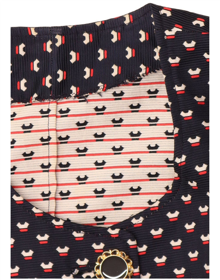 Set da donna VINTAGE a 3 bottoni e 2 pezzi UK 12 medio blu navy maculato