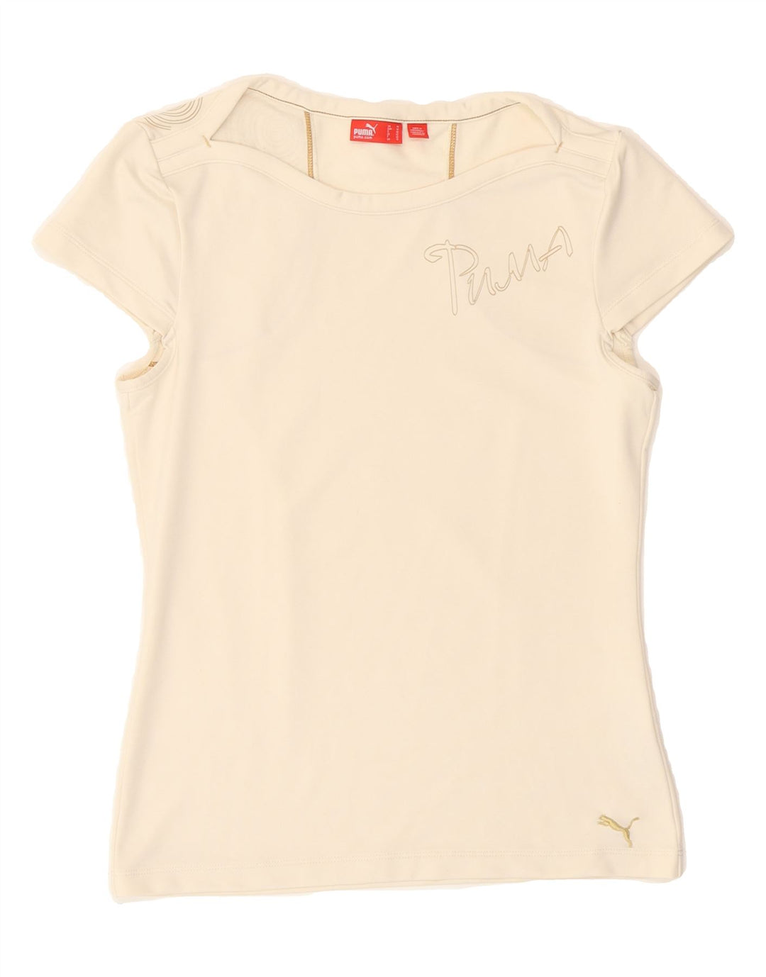 PUMA Womens Graphic T-Shirt Top UK 12 Medium  Off White Polyester Vintage Puma and Second-Hand Puma from Messina Hembry 