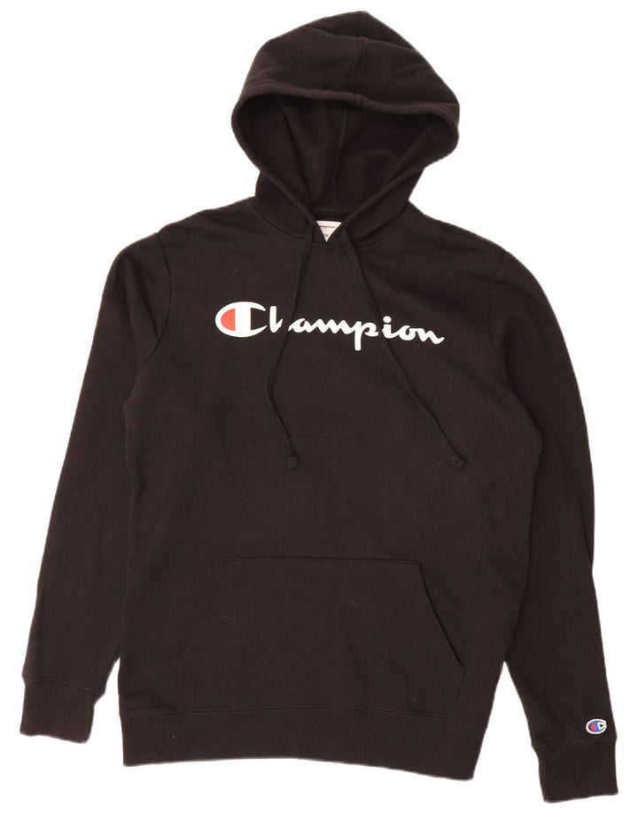 Maglione con cappuccio grafico da uomo Champion in cotone nero medio
